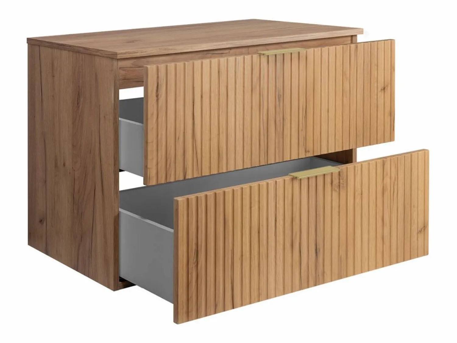 Discount Mueble de lavabo, Roble Craft, 80 x 57 x 46 cm, tirador dorado + Encimera Mueble De Pared Para Baño
