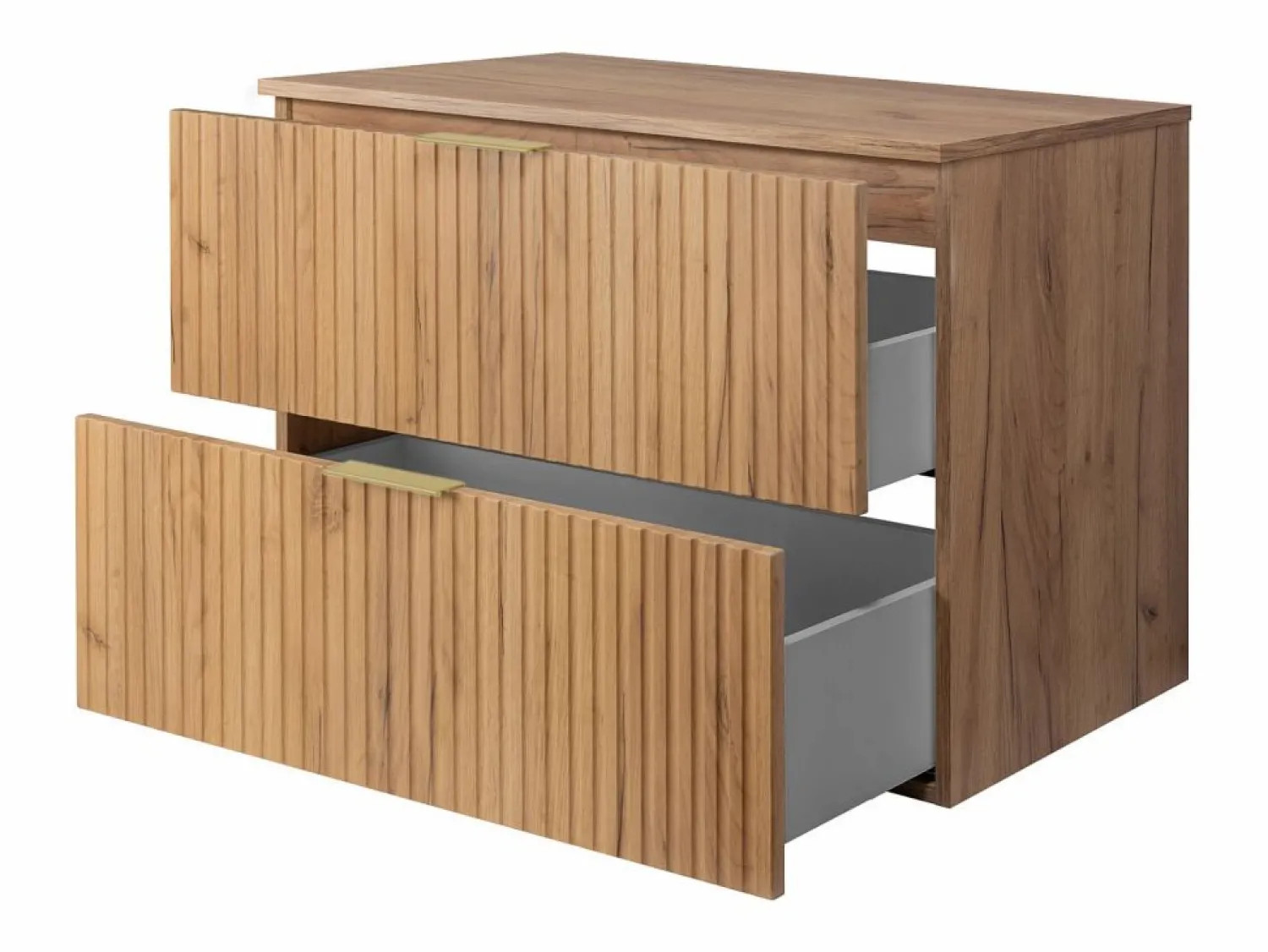 Discount Mueble de lavabo, Roble Craft, 80 x 57 x 46 cm, tirador dorado + Encimera Mueble De Pared Para Baño