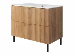 Mueble de lavabo, Roble Craft, 80 x 77 x 46 cm, tirador dorado, patas Negros, sin encimera
