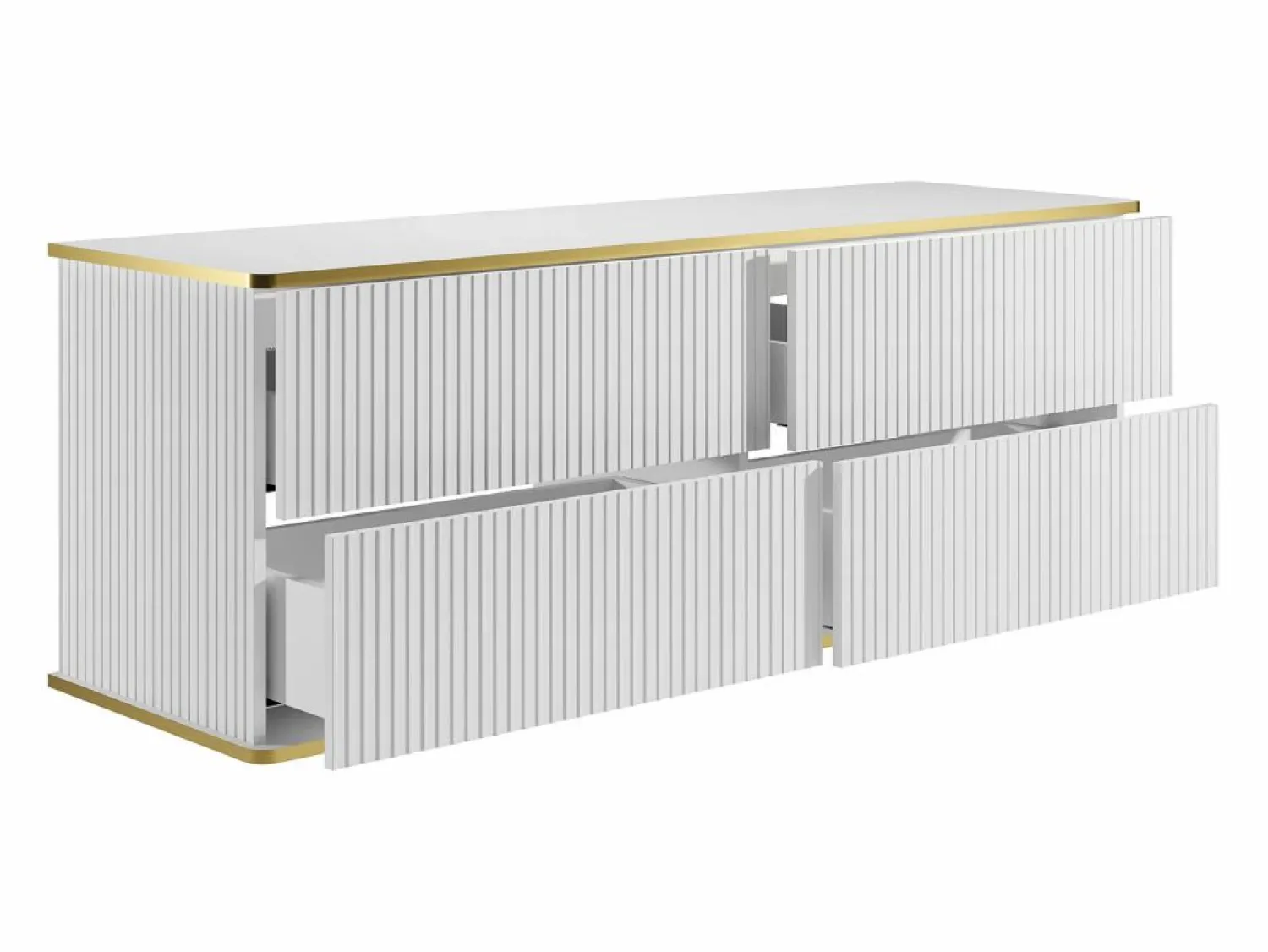 Clearance Mueble de lavabo suspendido con borde dorado acanalado, , 150 cm de ancho, KELIZA Mueble De Lavabo