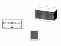 Vente-unique Mueble de lavabo suspendido con borde dorado acanalado, , 120 cm de ancho, KELIZA