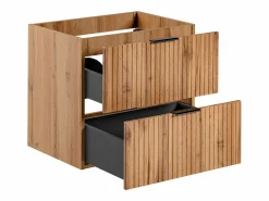 Vente-unique Mueble de lavabo suspendido con acabado ranurado, natural claro, 60 cm de ancho, ZEVARA