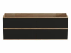 New Vente-unique Mueble de lavabo suspendido - Natural claro y negro - 150 cm - SABURI Negro / Color natural claro