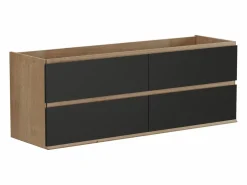 New Vente-unique Mueble de lavabo suspendido - Natural claro y negro - 150 cm - SABURI Negro / Color natural claro