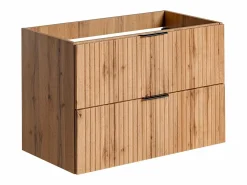 Clearance Mueble de lavabo suspendido con acabado acanalado natural claro, 80 cm de ancho, Zevara Mueble De Lavabo