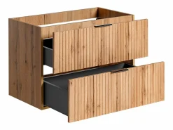 Clearance Mueble de lavabo suspendido con acabado acanalado natural claro, 80 cm de ancho, Zevara Mueble De Lavabo