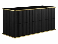 Vente-unique Mueble de lavabo suspendido con borde dorado acanalado, , 120 cm de ancho, KELIZA