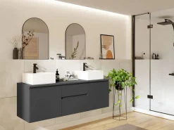 Sale Vente-unique Mueble de lavabo suspendido en antracita, An. 150 x Al. 46 x Pr. 50 cm, JIMENA II Gris