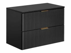 Best Vente-unique Mueble de lavabo suspendido con acabado ranurado y estante, 80 cm de ancho, Zevara Negro