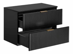 Best Vente-unique Mueble de lavabo suspendido con acabado ranurado y estante, 80 cm de ancho, Zevara Negro