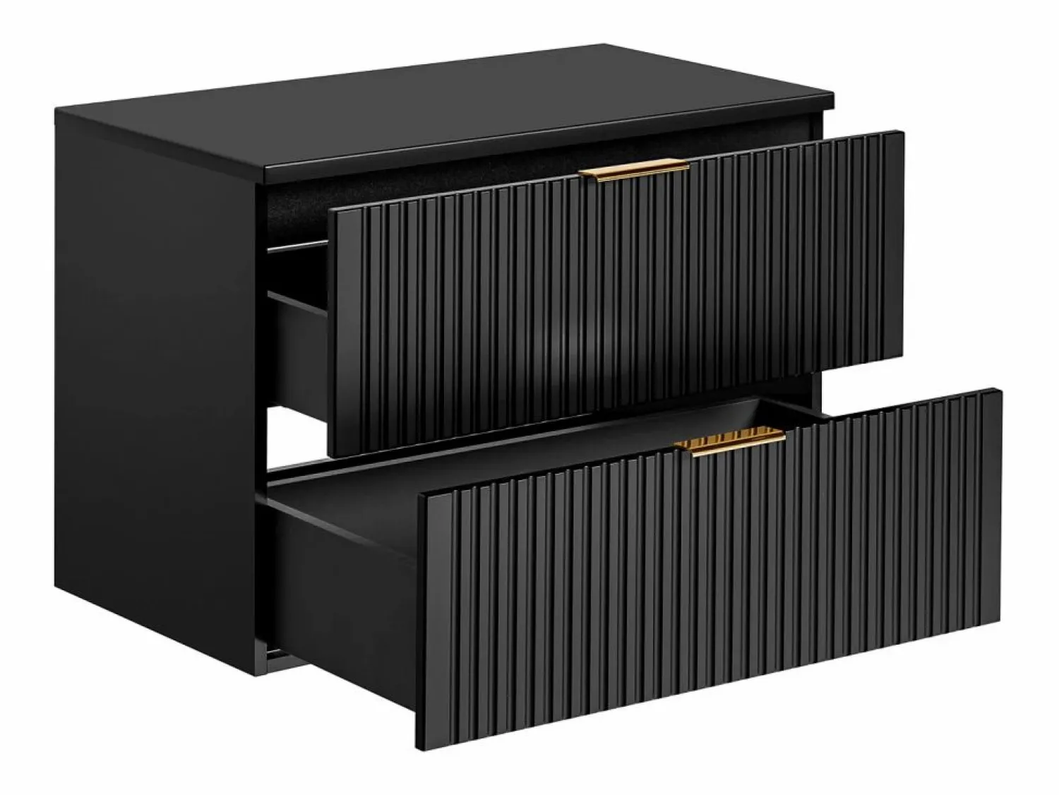 Best Vente-unique Mueble de lavabo suspendido con acabado ranurado y estante, 80 cm de ancho, Zevara Negro
