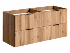 Sale Mueble de lavabo suspendido con acabado ranurado, natural claro, 120 cm de ancho, ZEVARA Mueble De Lavabo