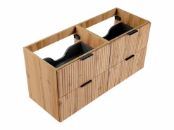 Sale Mueble de lavabo suspendido con acabado ranurado, natural claro, 120 cm de ancho, ZEVARA Mueble De Lavabo
