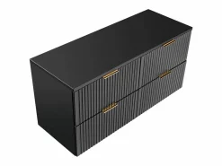 Best Vente-unique Mueble de lavabo suspendido con acabado ranurado y estante, , 120 cm de ancho, Zevara Negro
