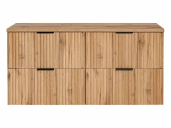 Vente-unique Mueble de lavabo suspendido con encimera acanalada y balda, acabado natural claro, 120 cm, ZEVARA