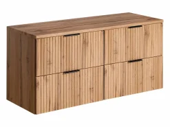 Vente-unique Mueble de lavabo suspendido con encimera acanalada y balda, acabado natural claro, 120 cm, ZEVARA