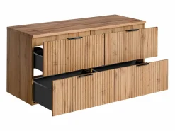 Vente-unique Mueble de lavabo suspendido con encimera acanalada y balda, acabado natural claro, 120 cm, ZEVARA