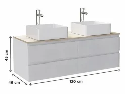 Sale Mueble de pared SORRENTO de 120 cm con doble fregadero y encimera de madera Blanco