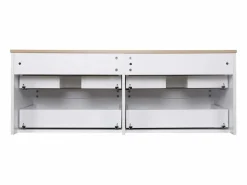Sale Mueble de pared SORRENTO de 120 cm con doble fregadero y encimera de madera Blanco