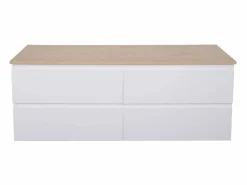 Sale Mueble de pared SORRENTO de 120 cm con doble fregadero y encimera de madera Blanco