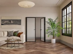 Vente-unique Mueble de puerta reversible de doble hoja con cristal templado - 2 x Al 204 x An 73 cm - LOXTON Negro