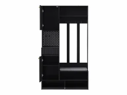 Mueble de recibidor con banco, perchero, estantes y cajones, 4 ganchos, 1 puerta, blanco, (100x35x180 cm)