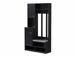 Mueble de recibidor con banco, perchero, estantes y cajones, 4 ganchos, 1 puerta, blanco, (100x35x180 cm)