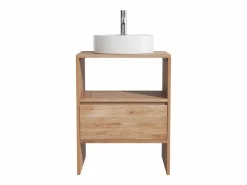 Clearance Vente-unique Mueble de roble con lavabo sobre encimera redondo y grifo - Natural claro - 60 cm - CAVIZO Color natural claro