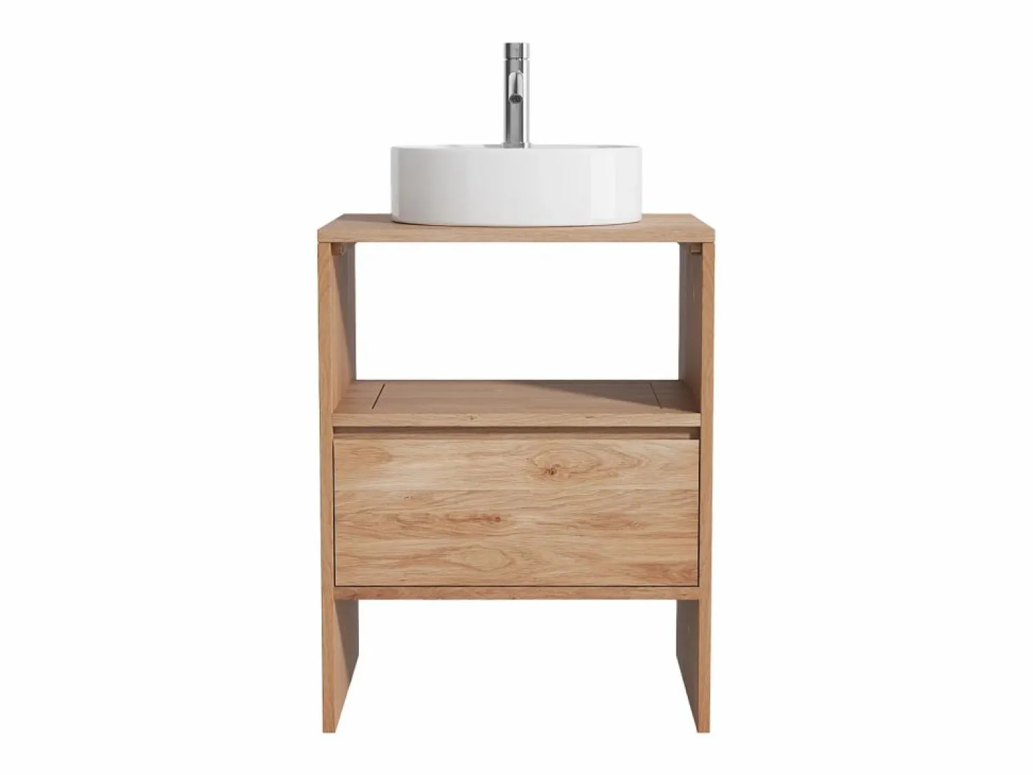 Clearance Vente-unique Mueble de roble con lavabo sobre encimera redondo y grifo - Natural claro - 60 cm - CAVIZO Color natural claro