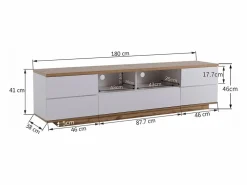 ModernLuxe Mueble de televisión escandinavo contemporáneo de 180 cm en madera - 5 puertas + 8 compartimentos - Natural y blanco