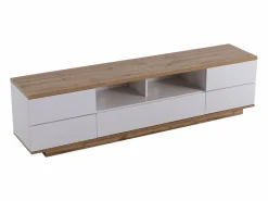 ModernLuxe Mueble de televisión escandinavo contemporáneo de 180 cm en madera - 5 puertas + 8 compartimentos - Natural y blanco