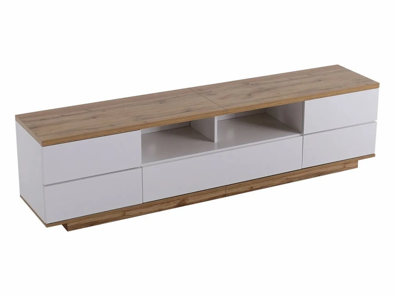 ModernLuxe Mueble de televisión escandinavo contemporáneo de 180 cm en madera - 5 puertas + 8 compartimentos - Natural y blanco