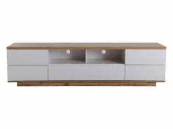 ModernLuxe Mueble de televisión escandinavo contemporáneo de 180 cm en madera - 5 puertas + 8 compartimentos - Natural y blanco