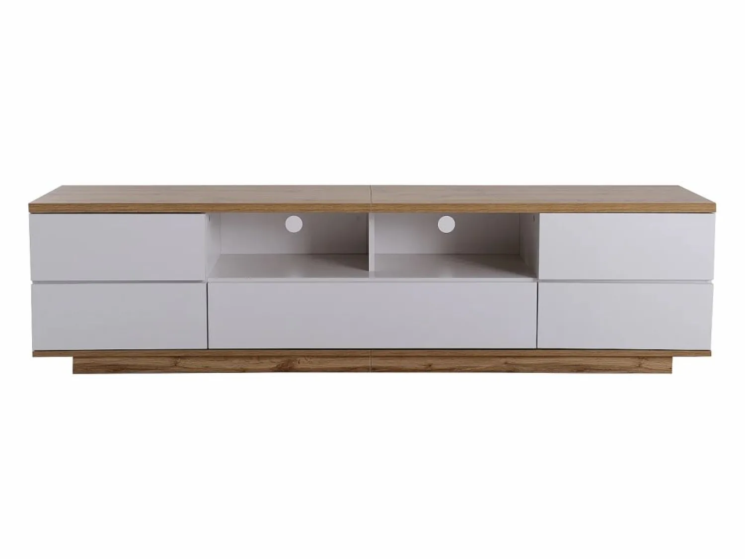 ModernLuxe Mueble de televisión escandinavo contemporáneo de 180 cm en madera - 5 puertas + 8 compartimentos - Natural y blanco