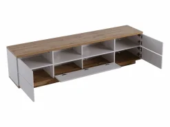 ModernLuxe Mueble de televisión escandinavo contemporáneo de 180 cm en madera - 5 puertas + 8 compartimentos - Natural y blanco