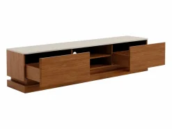 Mueble de TV 2 cajones y 2 estantes con LEDs en MDF - Marrón oscuro y beige - DEVIKA de Pascal MORABITO Mueble Tv