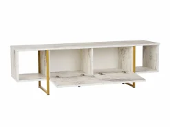 Vente-unique Mueble de TV 2 puertas y 2 estantes - Efecto mármol y dorado - DERANA