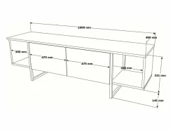 Vente-unique Mueble de TV 2 puertas y 2 estantes - Efecto mármol y dorado - DERANA