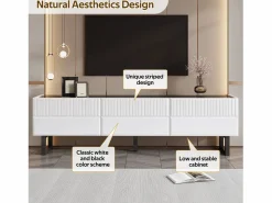 Outlet Merax Mueble de TV bajo moderno - 170 x 35 x 47 cm - con 3 cajones - Diseño clásico - MDF - blanco y Negro