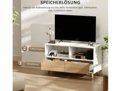 Clearance Mueble de TV de 99 cm con cajón y 2 estantes, mueble de TV moderno para salón Mueble Tv