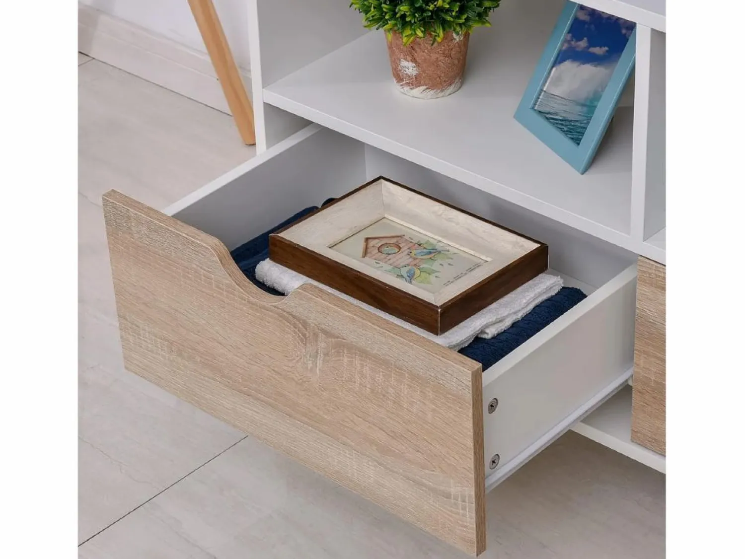 Clearance Mueble de TV de 99 cm con cajón y 2 estantes, mueble de TV moderno para salón Mueble Tv