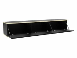 New Vente-unique Mueble de TV colgante con 3 puertas de MDF - Negro y Dorado - ALESAR Negro / Dorado