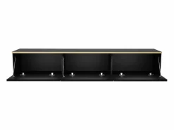 New Vente-unique Mueble de TV colgante con 3 puertas de MDF - Negro y Dorado - ALESAR Negro / Dorado