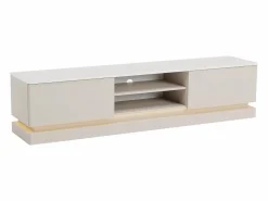 Sale Vente-unique Mueble de TV con 2 cajones y 2 estantes con luces LED en MDF - Beige y efecto mármol blanco - DEVIKA Beige / Blanco