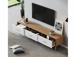Clearance Mueble de TV con 3 cajones - 150 x 35 x 39 cm - Tablero de partículas - para salón - y madera Mueble Tv