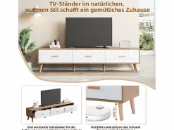 Clearance Mueble de TV con 3 cajones - 150 x 35 x 39 cm - Tablero de partículas - para salón - y madera Mueble Tv