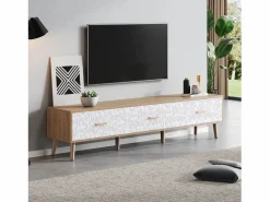 Clearance Mueble de TV con 3 cajones - 150 x 35 x 39 cm - Tablero de partículas - para salón - y madera Mueble Tv