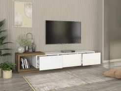 New Mueble de TV con 3 cajones y 1 estante - Blanco y natural - DUKIAN Mueble Tv