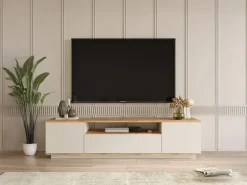 Online Vente-unique Mueble de TV con 3 puertas y 1 estante - Beige y natural - LOTULA Beige / Color natural claro