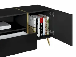 Sale Mueble de TV con 2 puertas, 1 cajón y 1 estante - Negro brillante y dorado - MARZIALO Mueble Tv